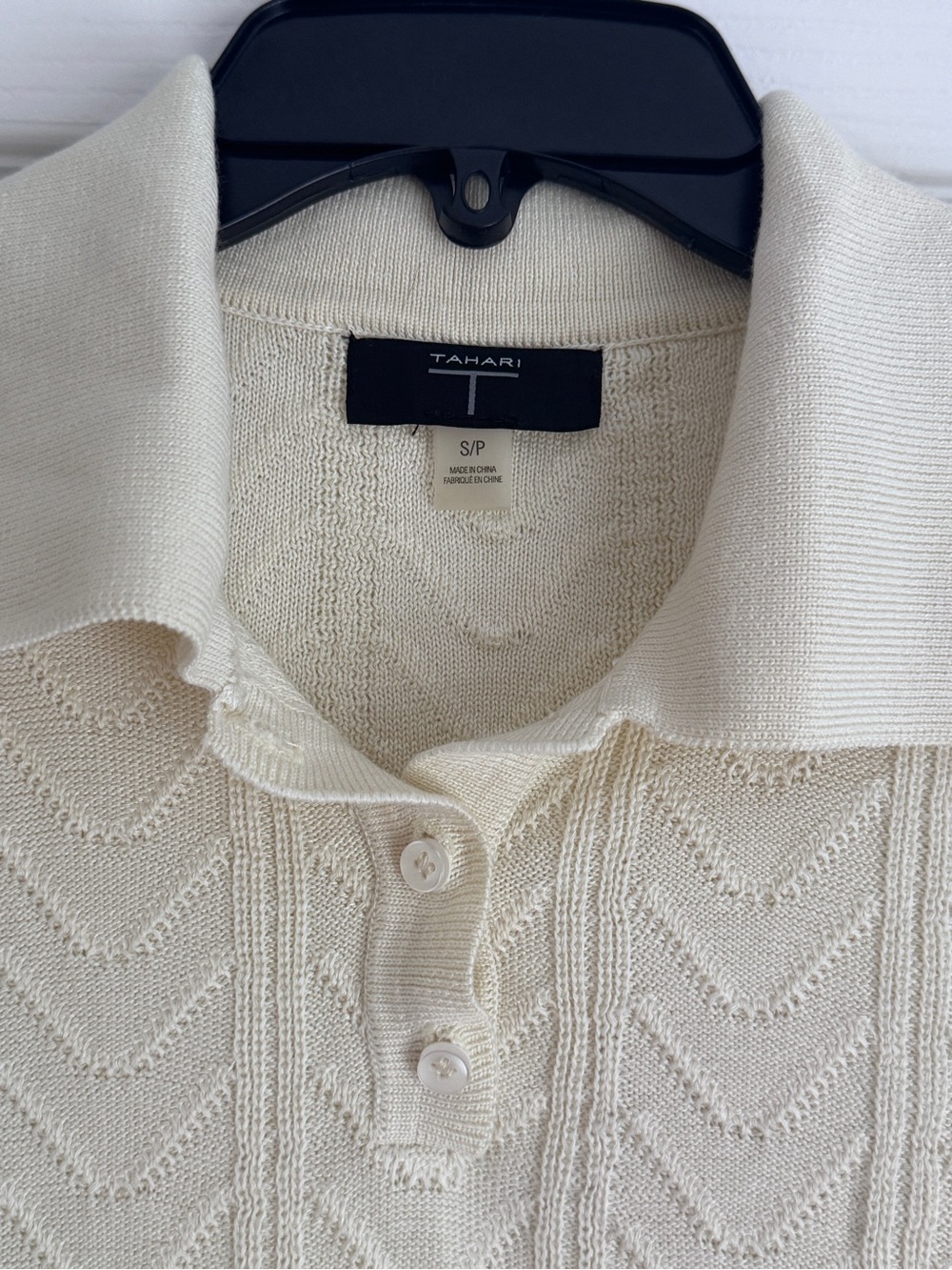 Tahari Cream Short-Sleeve Cable Knit Polo Sweater - Picture 2 of 13